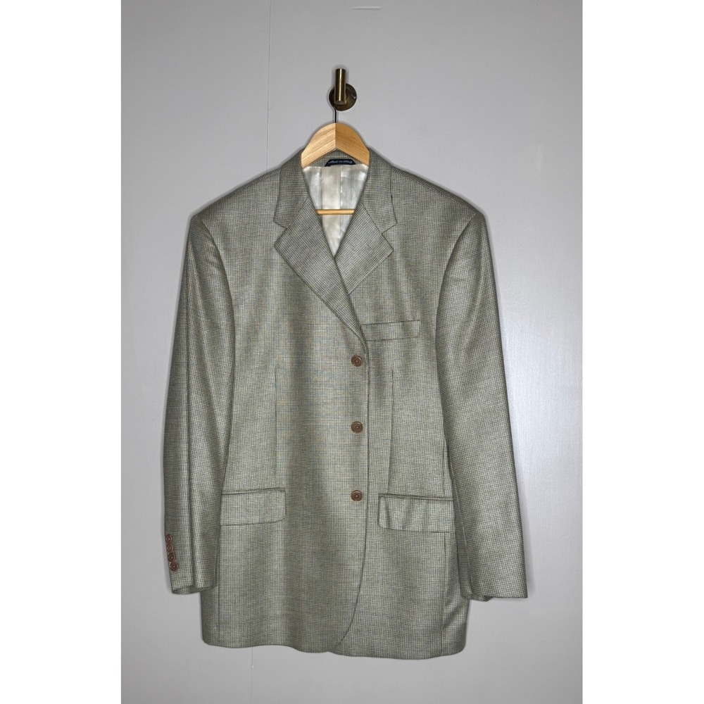Silk Wool Zanieri Italian Blazer Beige Microcheck Three Button Sport Coat 46R